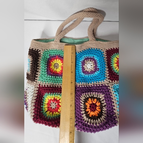 Urban Outfitters Crochet Knit Granny Floral Daisy Colorful Bag Boho Hippie - Picture 12 of 13